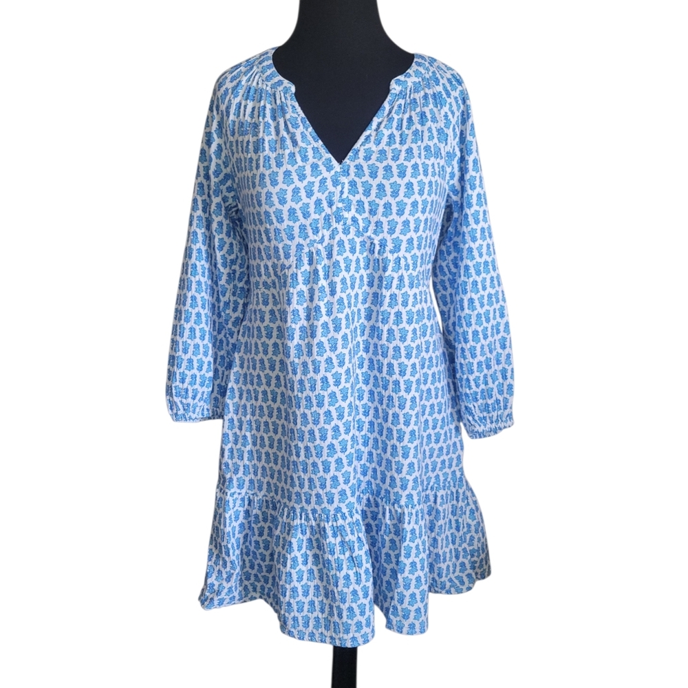 Vineyard Vines Seastitch Block Print Tiered Cotton Mini Dress Blue Coastal XS - Picture 7 of 14